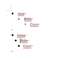 Wordの箇条書きの行頭文字について Wordで箇条書きを使用する際にホームタブの箇条書きアイコンから箇条書きを作成すると画像の上のようにtabキーを押したときに行頭文字が変化するのですが、Ctrl+shift+Lで箇条書きを作成すると画像下のようにtabキーを押しても行頭文字が変化しません。
 Ctrl+shift+Lで箇条書きを作成した時に自動で行頭文字が変わるような方法がありましたらご...