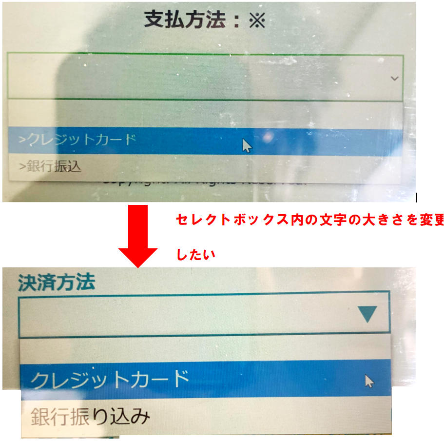 セレクトボックス内の文字の文字の大きさを変更したいのですが、上