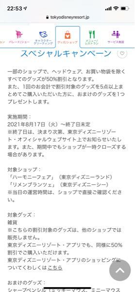 ディズニーのスペシャルキャンペーン つまり何が50 オフになる Yahoo 知恵袋