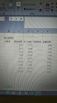 エクセルでシフト表を作成しています 休憩時間の計算を自動でしたいのですが Yahoo 知恵袋