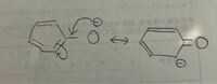 有機化学 構造式について 共鳴構造をとる物質なのですが、左の構造式から右の構造式に行く時、丸付きマイナスが右下の炭素に付くのは何故なのですか？