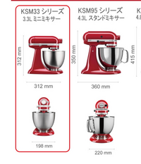 コストコ

◉キッチンエイド アルチザン ミニ スタンドミキサー 3.3L 税込49800円←いつもはこれより4000円高い。 ◉キッチンエイド スタンドミキサー4.3リットル 税込39800円

どちらが使い勝手いいですか？
付属品は大きい方が肉をミンチするのがついています。
その他の付属品は小さい方が粉が飛び散るのを防ぐカバーがついてくるのと付属品が白っぽいです。
大きい方...