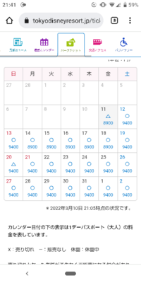 ディズニーチケットのカレンダー の見方がわかりません の所は Yahoo 知恵袋