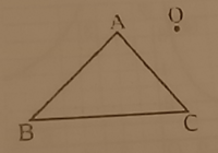 至急 下の◢◣ABCを、点Oを中心としえ反時計回りに90°だけ回転移動させた◢◣A’B’C’を書きなさい。 