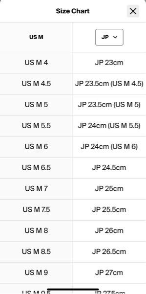 Stock Xというアプリでaf1を買おうと思っています。 女で普段は23.5cmを履いていますがサイズ表記がわかりません。 US M4.5とUS M5は両方とも23.5cmと出ていますが、どちらの方が正しいのでしょうか。