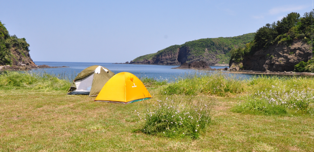 キャンプしたことありますか？ 私は若い頃は一人で山の中でキャンプしていましたが海沿いは苦手で（＾＾） 今日、島根半島の島に出かけると、もうテントを張る人が！