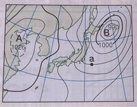 中2理科の天気 の等圧線の問題なんですけど 気圧bのところで990hp Yahoo 知恵袋