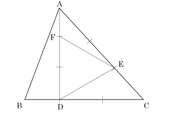図形の比の問題です。 答えは9:4です。 ご回答よろしくお願いいたします。 次の図で、D、E、Fはそれぞれ辺BC、CA、ADの３等分点である。△ABDと△AFEの面積の比として、最も妥当なものはどれか。