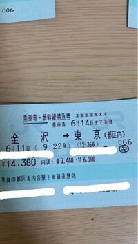 12/15 新幹線チケット 新幹線切符 東京→金沢
