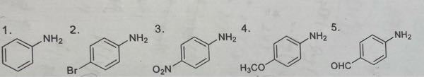 この化合物を塩基性度が強い順に並べると、③②①⑤④ですか?