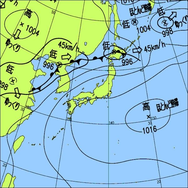 この天気図を見てるとまるで北海道が梅雨入りしてるように見えませんか？