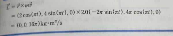 この計算の仕方が分かりません。 なぜ答えが（0.0.16π）になるのか教えてください。