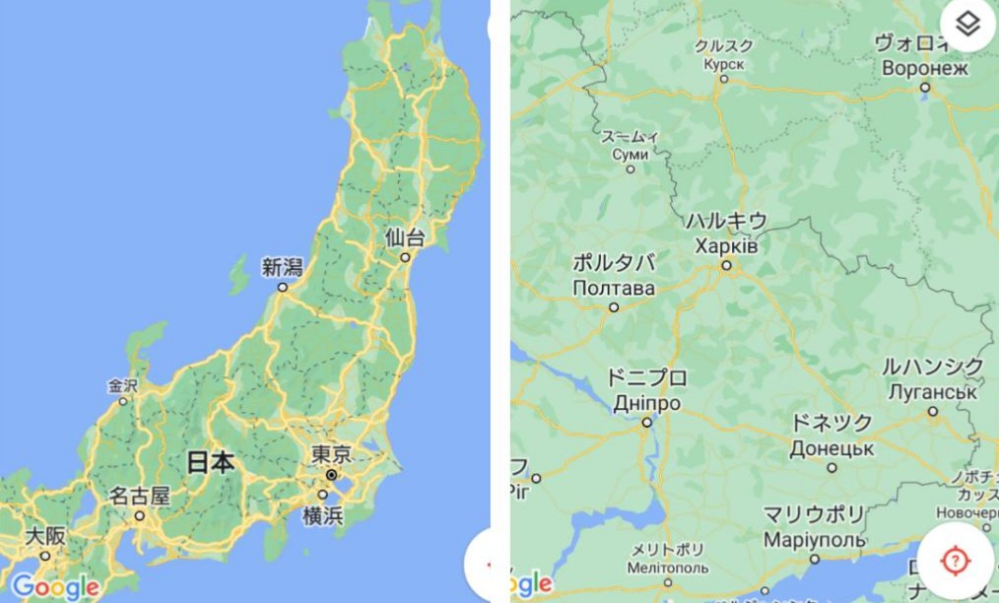 縦長だけどウクライナは青森から大阪位かそれ以上の国土占領されてる感じですか？ 画像は小さくて見にくいですが、同じズームです。