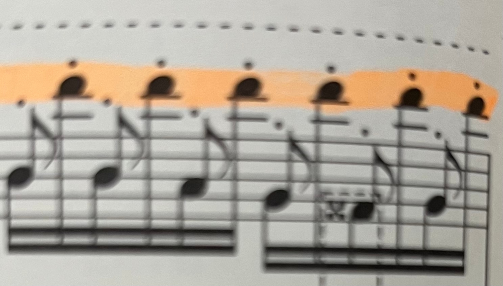画像の部分の下の方は16分音符でつながっているのに、上の方は8分音符で書かれているのはどういった意味なのでしょうか？