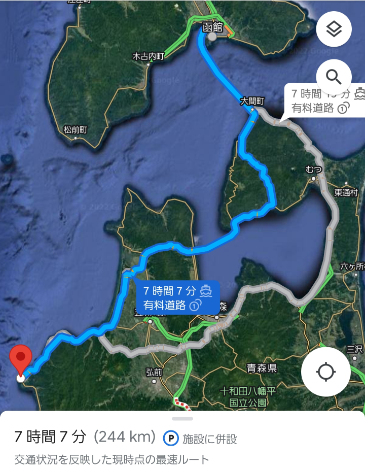青森の不老ふ死温泉に行きたいけど、函館から、津軽海峡フェリーの航路を使った方が早い気がしますが、なぜGoogleには出ないの？