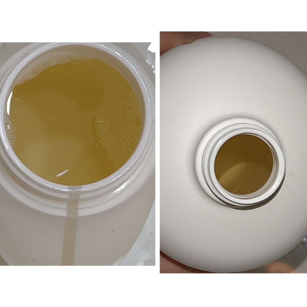 ビオレ泡ハンドソープの液体の色ってこんな感じですか？透明のイメージがあったのですが、どうも記憶が曖昧で。。画像汚くてすみません。左が詰め替えた後もので、右は詰め替えボトル？ です。香りはマイルドシトラスです。