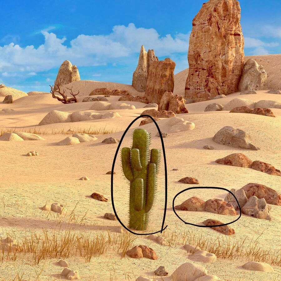 この写真の砂漠の色とサボテンの色と石の色を作りたい場合どういう色を混ぜれ Yahoo 知恵袋