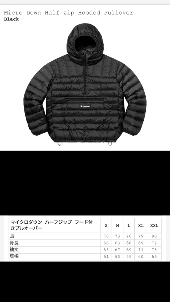 supremeのハーフジップマイクロダウンを購入したいです。173cmの