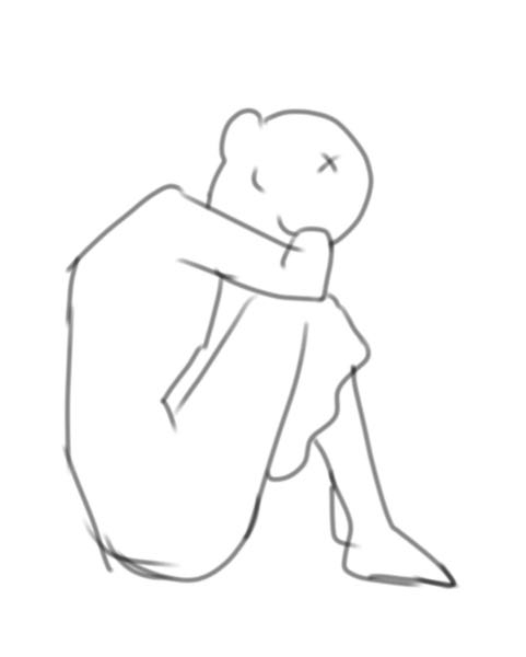 体育座りで眠る構図を描きたいのですが うまくいきません 背中の丸まりと胸 Yahoo 知恵袋