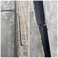 土間コンクリートについてです。
先日打ち終わりました。


左写真:コンクリートが側溝のほうに流れています。
右写真:目地の割れ？でしょうか。


補修していただこうと思いますが、 ふつうこのようになるものなのでしょうか？