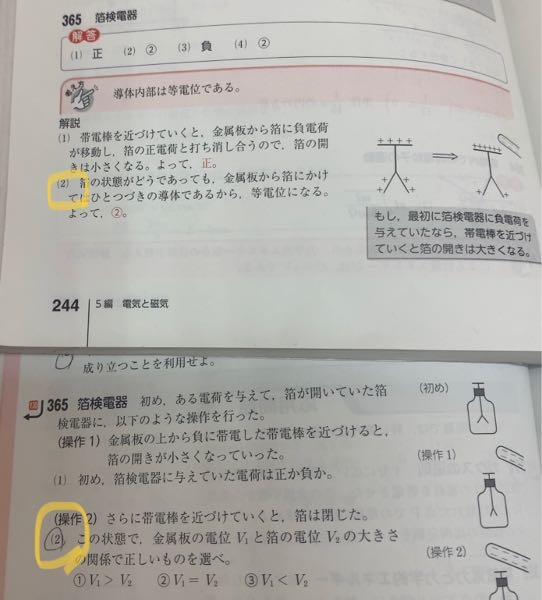物理の問題です なぜ導体に-電荷がないのに等電位になるのか教えてください