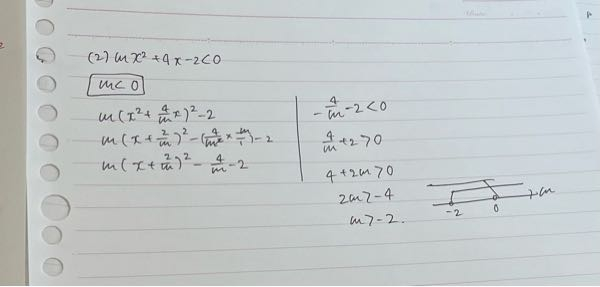 すべての実数xについて、次の2次不等式が成り立つような定数mの値の