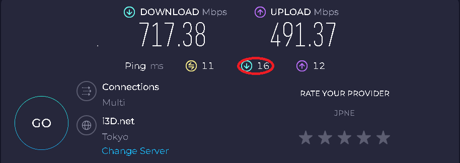 https://www.speedtest.net/result/15170564292 ↑ このサイトでスピード測定をしました。 ただ、測定中に気になったことがありました。 赤丸で囲ってるところのpingのとこだけ、40くらいまで上がったり、100まで上がったりと全く安定していませんでした。(その丸の隣のやつは、11～13ぐらいで保っていました) これが影響しているのかわかりませんが、apexをしているときにカクカクしてまともにプレイができません。 (多分ですけど、そのカクカクしてるときに、右上のping値を見たら40とか、全く安定していないのでこれの影響だと思う……あとUCMDディレイやスタベーションエラーマークも出ていました。あっ、ちゃんと推奨スペックには達しています？) どうにかできないですか？ ちなみに、apexがカクカクしてまともにプレイができなくなったのは、1週間前くらいからです。