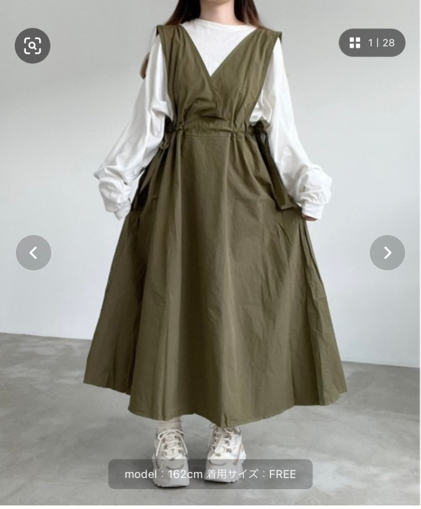 Nanaというブランドの服がすごく好きで買いたいと思っていたのですが着画のモデルさんが身長162cmで私は154cmなのですがフリーサイズしかなかったので買うかどうか悩んでいます。 画像のジャンパスカートを買いたかったのですがモデルさんでこの長さなら私が着たらちょうどいい丈ではなくなってしまうのではないかと思っています。 買うのはやめておくべきでしょうか？また、同じくらいの身長でNanaの服を購入したことがある方はいらっしゃいませんか？もしいらっしゃったらどんな感じだったか教えて頂きたいです！