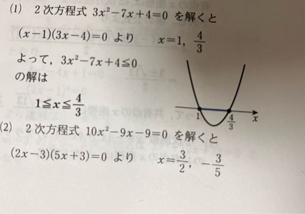 写真汚くてすみません。高校数学1についても質問です。式を解いたあとの(x-1)(3x-4)の解き方が分かりません。また、この解き方をなんというのでしょう？よろしくお願いします