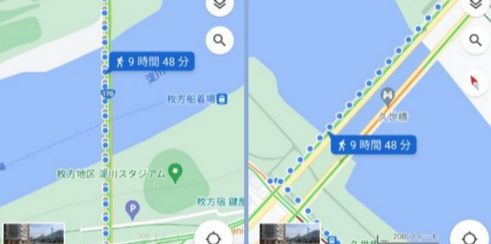 至急回答お願いします！ 大阪から京都へ行きたいのですが、枚方大橋と久世橋は普通自転車で走行可能ですか？ ちなみに、中学生で1人で行くつもりで、知らない場所だし遠出は不安です。 (47km往復)早朝出発で休憩はあまり取らないつもりで体力も心配です。注意することなども教えてください！