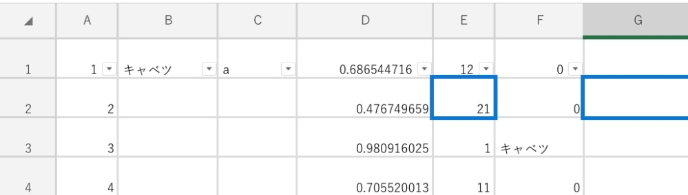 エクセル Excelについて質問です。 https://watapipi.com/hiragana_bingo/ こちらを参考に作りました。 セルのC1にaと入れていますが、 このaをG3に自動入力する方法はありますか？ 説明下手で申し訳ありません。