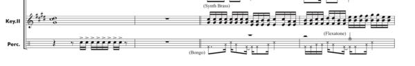 バンドスコアでパーカッションの譜面はどのように読めば良いのでしょうか？ (bongo)と書いてあり、五線譜上にドラム譜と同じように書かれていたのですがbongoをどのように鳴らせば良いのでしょう...