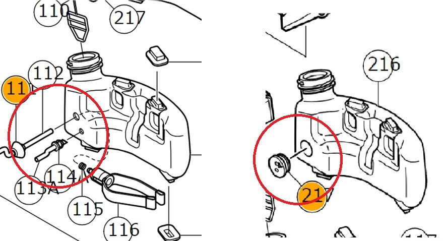 エンジンヘッジトリマ(日立CH22EBP) 燃料タンクのグロメットが劣化してガソリンが漏れます。部品を取り寄せようとメーカーに問い合わせたところ今年の３月にアフターサービス終了とのことでダメでした。 代替できるような部品がないかと探していると、この品番は、１個のグロメットに２穴でホースが２本通してあるものと２個のグロメットでホースが１本ずつ独立しているものの２種類ありました。私の手元にあるのはグロメットが２個あるものですが１個で２穴のものに換えても問題ないでしょうか？もちろんタンクの２穴あるうちのひとつは塞ぎます。(刈払機のプラスチックタンク修繕溶接経験あり)