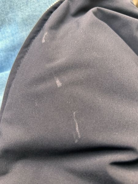 知らない間にダウンジャケットに汚れがついていました。ダウンジャケット自体の生地はポリエステル100%です。爪でカリカリしても濡れたタオルで拭いても取れません。 何の汚れなのかも分からないため、どのようにすれば落ちるでしょうか。 (汚れは写真の白いやつです)