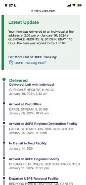 ebayでアメリカから日本へ商品を送ってもらっています。先程配達