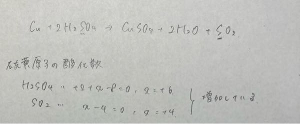 硫黄原子の酸化数の変化を求める問題です。 反応後はCuSo4とSo4を合わせて考えると思ったのですが、回答ではSo4のみを考えていました。なぜですか？