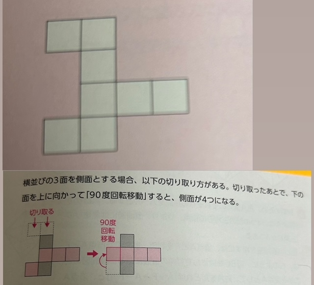 TG-WEBの展開図の問題です。8つの正方形のうち、2つの正方形を切り取