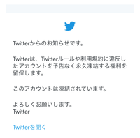 Twitter凍結解除についてです。 Twitterが最近凍結してしまいました、自撮り界隈をしていたんですが、スパム行為や、なりすまし、誹謗中傷、センシティブなものも載せたことがなく、ほんとに理由が分かりません、異議申し立てをしました。そしたら、これがメールアドレスに送られてきました。これはまだ解除出来ないということですか、？解除されたことがある人居たら例文なども教えていただけるとうれしいで...