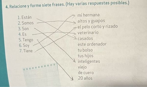 スペイン語の課題なのですが、分かる範囲まで解きました。他がわからないので助けてください、、！ 単語をどこに引っ張ればいいか教えてください！