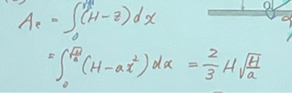 式の変形が分かりません。出来れば内容を理解したいので途中式まで教えていただきますと助かります。。 0から√H/aの積分です。