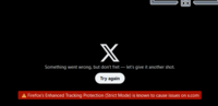 Firefox更新直後からX(旧Twitter）にアクセスできなくなりました。 トラブルシューティングを調べてみたら、まったく同じ症状について書かれている記事を見つけ、その指示に従ってみたのですが、まったく改善されませんでした。

参考にした解説：
https://www.nichepcgamer.com/archives/x-twitter-firefox-and-edge-issu...