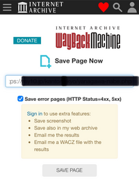 インターネットアーカイブで、初めてWebページを保存する時に出