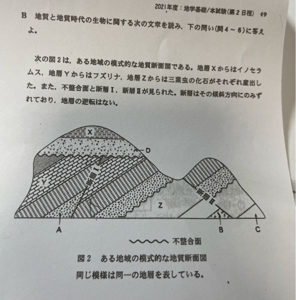 【大至急】 写真の断層Iの活動時期はいつですか？ あとこれは逆断層ですよね？