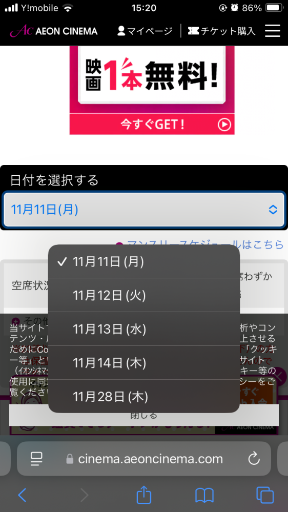 イオンシネマで映画を見たいと思っているのですが、日にちがこれしかありません。 16日土曜日に行きたいのですが、これ以上は見れないのですか？