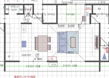 新築のリビング形状がこの形で、もし畳のカウンター45センチ削り、そのままLDKも45センチ縮めたら快適度どの程度変わると思いますか？ ちなみに、現在のLDKは奥行き9.1mです。 カップボード45㎝、ボードからキッチンまでは1m、 キッチン奥行き1.05m、テーブル幅1.5m、奥行き80㎝です。 今だとソファーからテレビまで3．6mくらいです。 削減理由は坪数削減です。