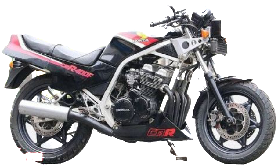 CBR400Fってこの初期の星形ホイールと、後期の三本スポークホイールで