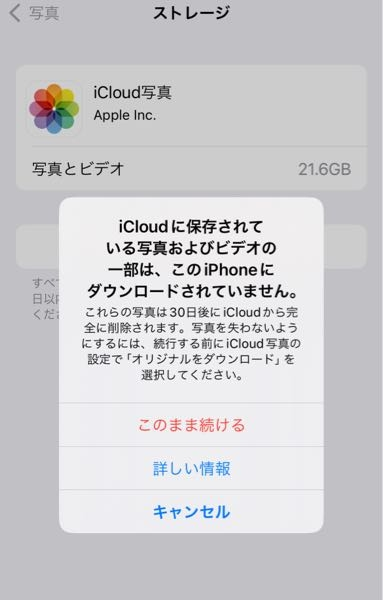 icloud写真を消したいんですがこのように出てきます どの写真や動画がダウンロードされているか確認する方法はありますか？