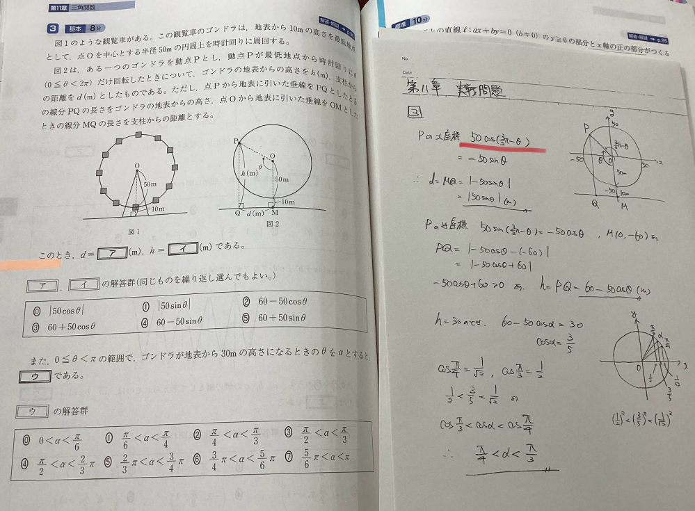 赤線部どうして2分の3πーθになるのかわからないので教えてください