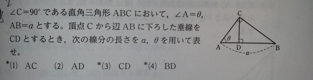 質問です。この問題の(3)ってCD=acos^2tanθじゃだめなんですか。教えてください。お願いします。