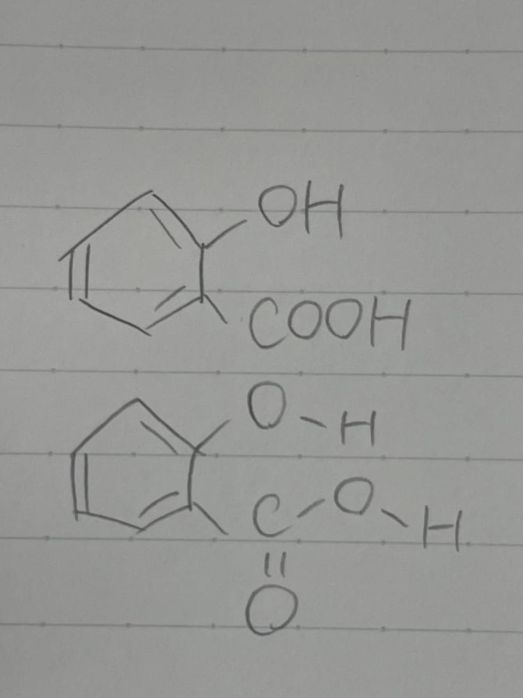 サリチル酸の構造式として正しいのはどちらですか？